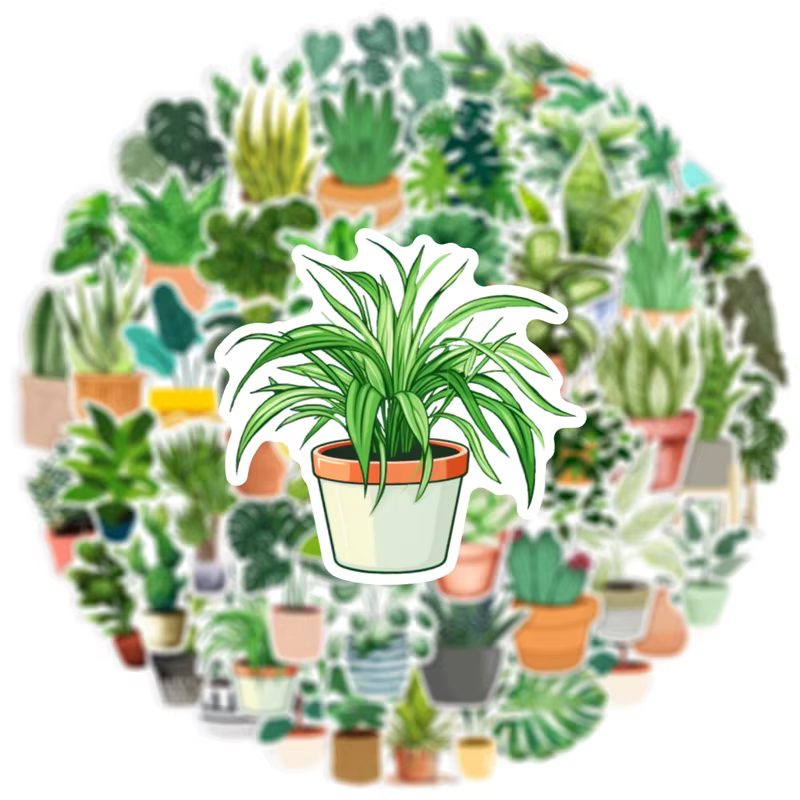 10/30/50PCS Autocollants en PVC adhésifs à motif de plantes vertes fraîches