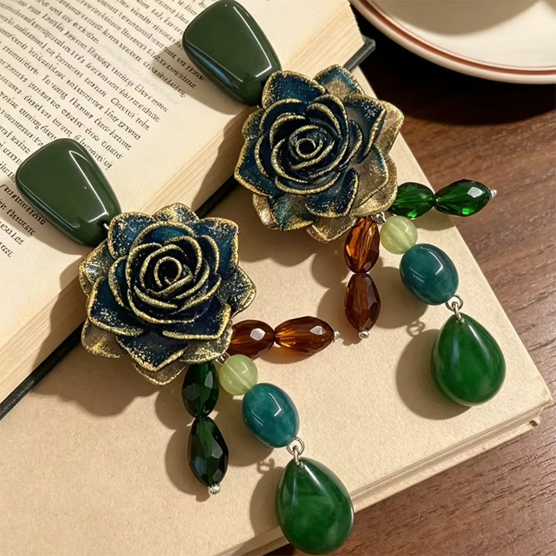Boucles d'oreilles vintage à fleurs, bijoux élégants et exagérés, tendance pour femmes, pour soirée, tempérament raffiné W226