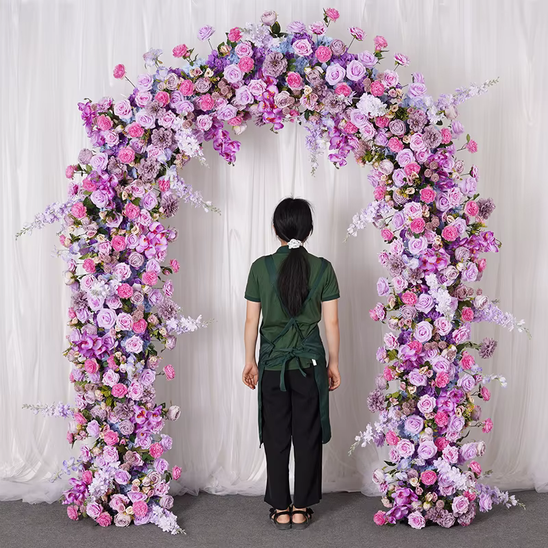 H7792 luxe 5D violet Rose orchidée Delphinium fleur rangée mariage toile de fond arc Arrangement Table pièce maîtresse bienvenue signe décor