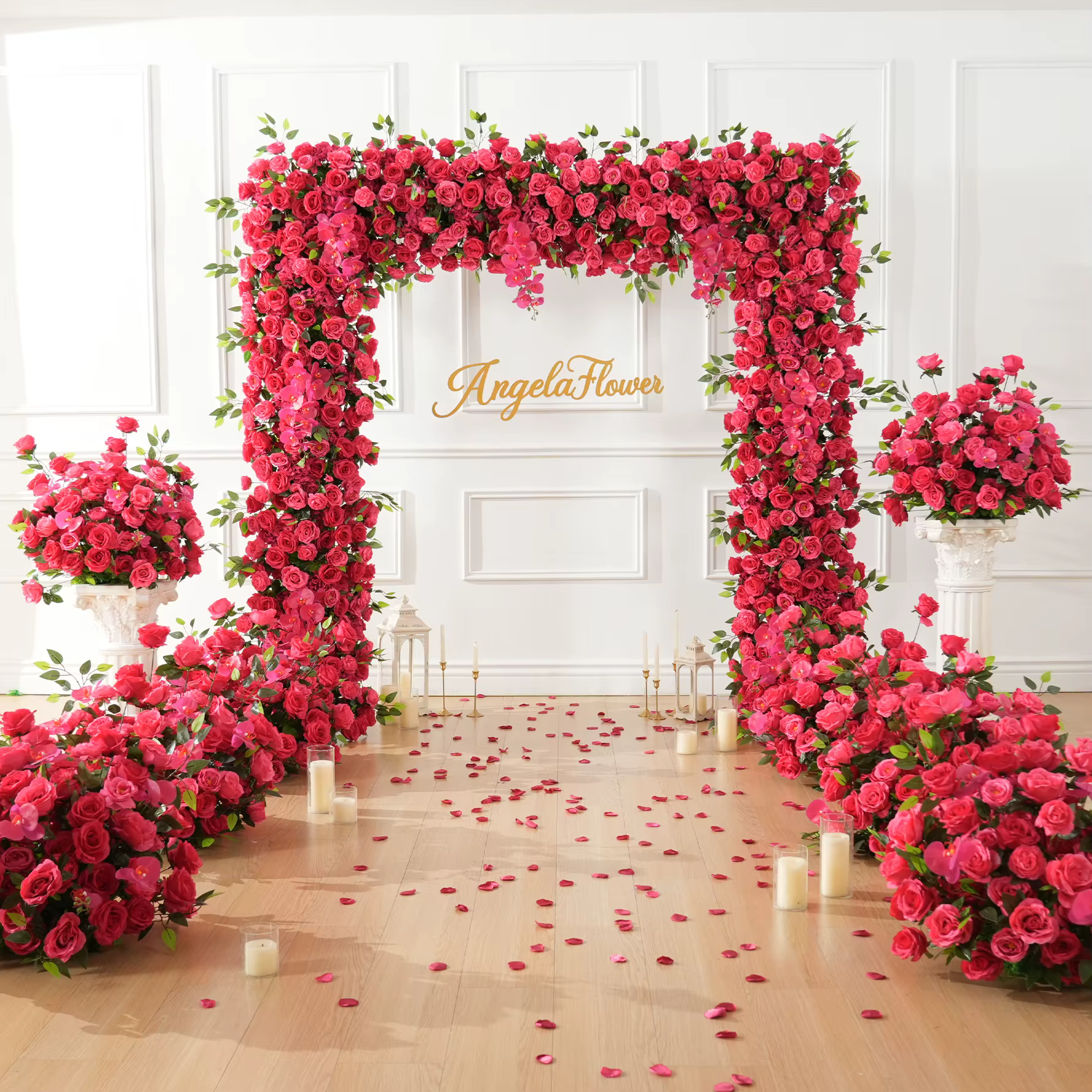 Angela fleur A9035 rouge Rose chêne feuille