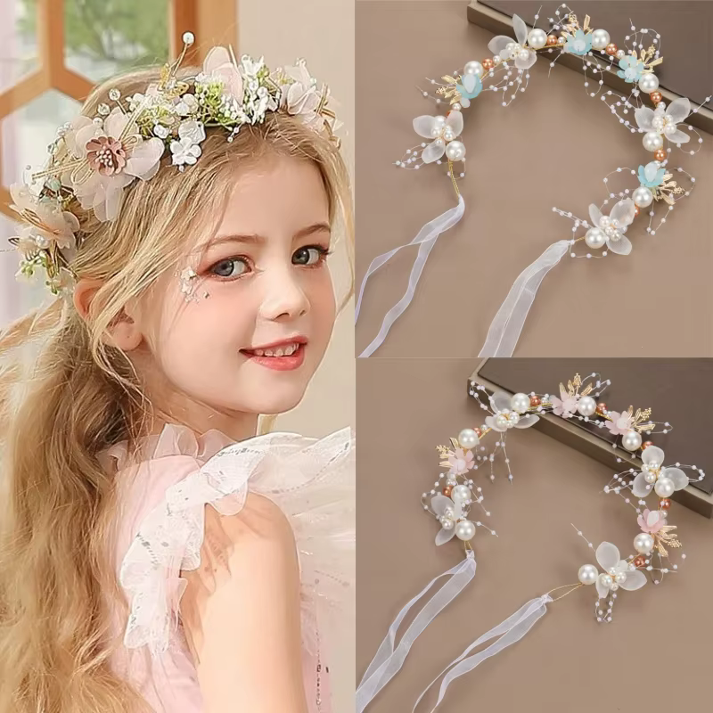 Bandeau élégant pour filles, imitation de perles, coiffure pour bébés filles, couronne de fleurs, guirlande de mariée, cerceau de tête, bandeaux de mariage