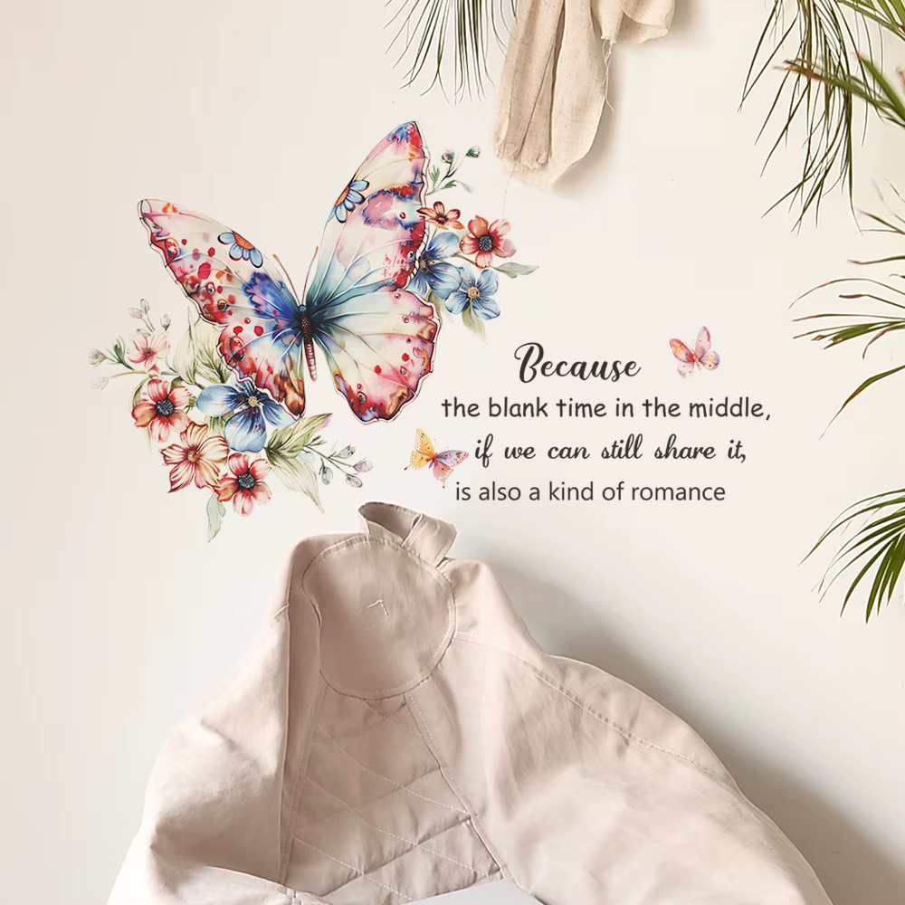 Autocollant mural anglais motif fleur et papillon