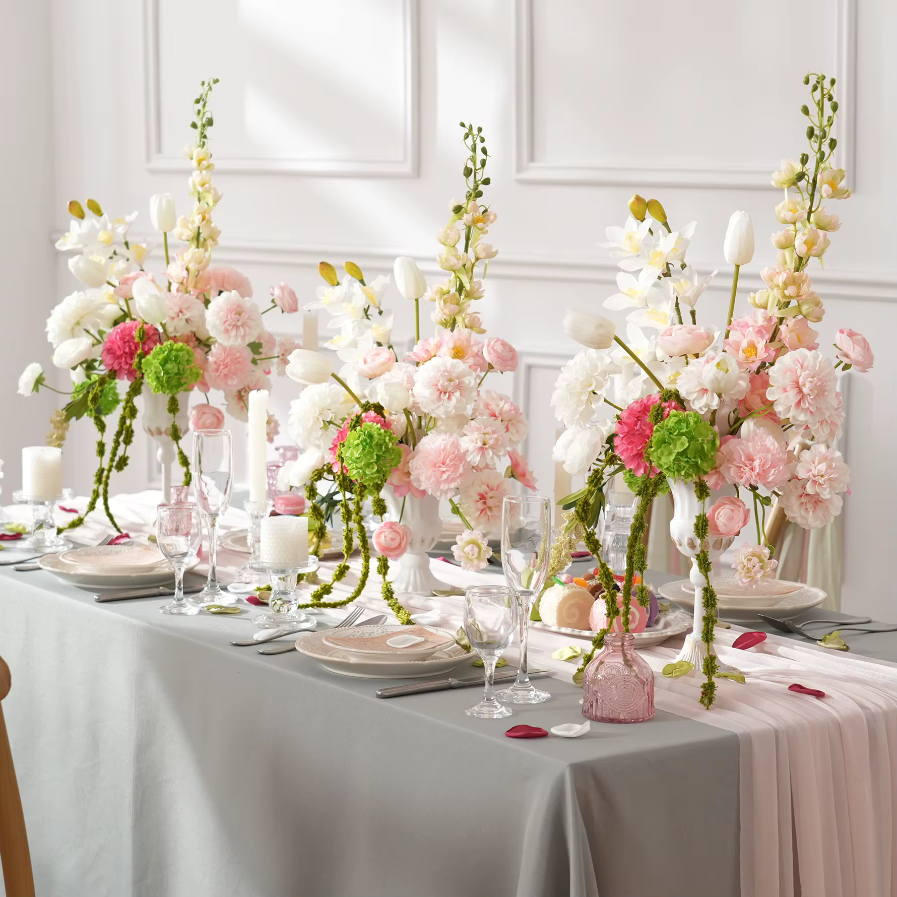 HMEOT Fleur artificielle H9150 Dahlia rose et verte