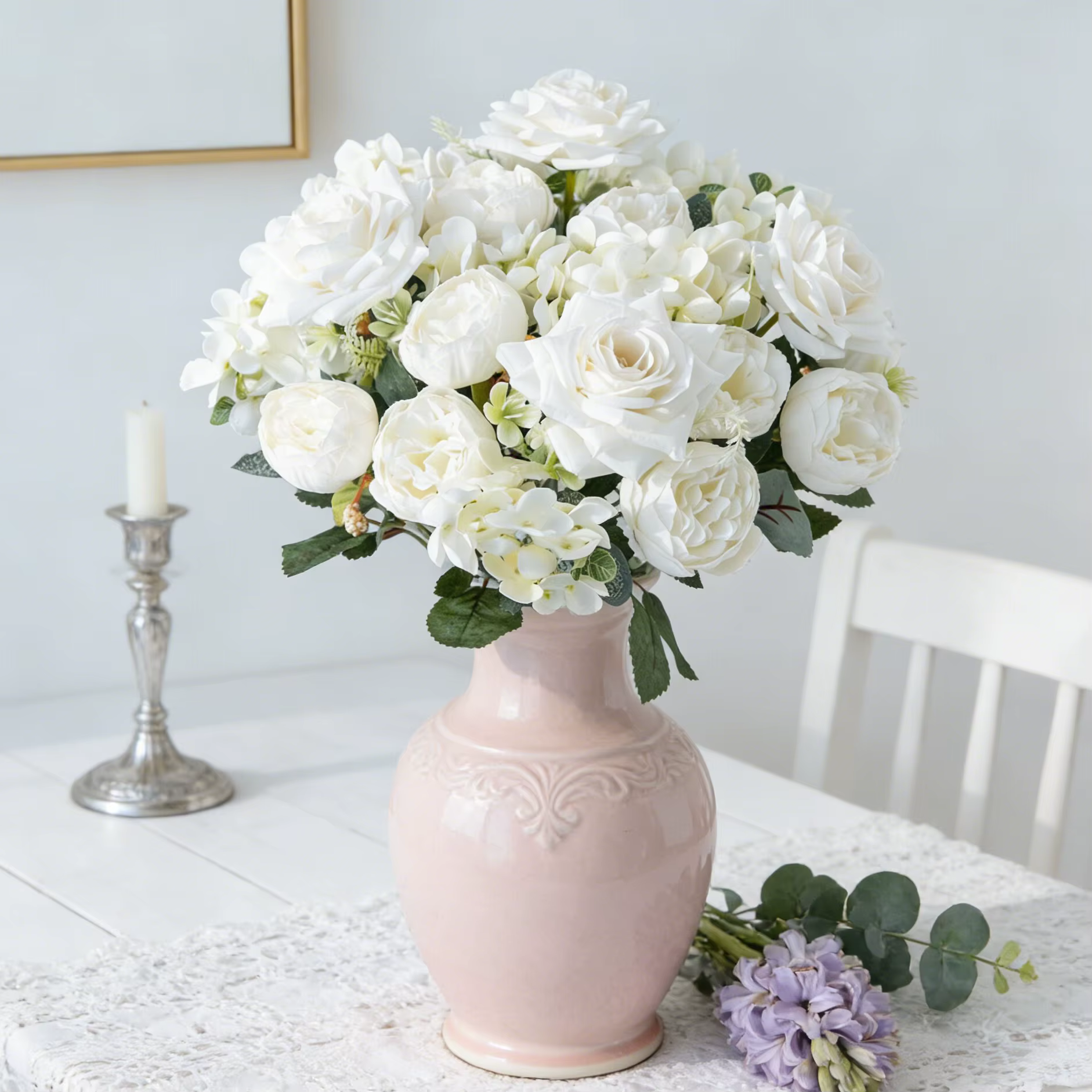 Fleurs Artificielles en Soie Hydrangea Rose pour Mariage Jardin Cour Bouquet de Mariée Décoration de Festival Vase Maison Chambre Table Élégant Cadeaux DIY