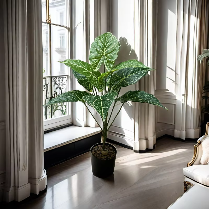 Artificial Alocasia Sarian Plant - Realistic Faux Potted Greenery for Indoor/Outdoor