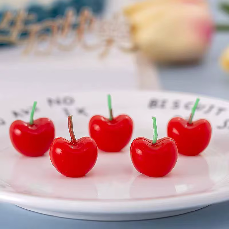 Bougies d'anniversaire cerise douce, 5 pièces/lot, décorations de gâteau décoratives en cire rouge vibrante pour anniversaire, mariage, fournitures de fête créatives à faire soi-même