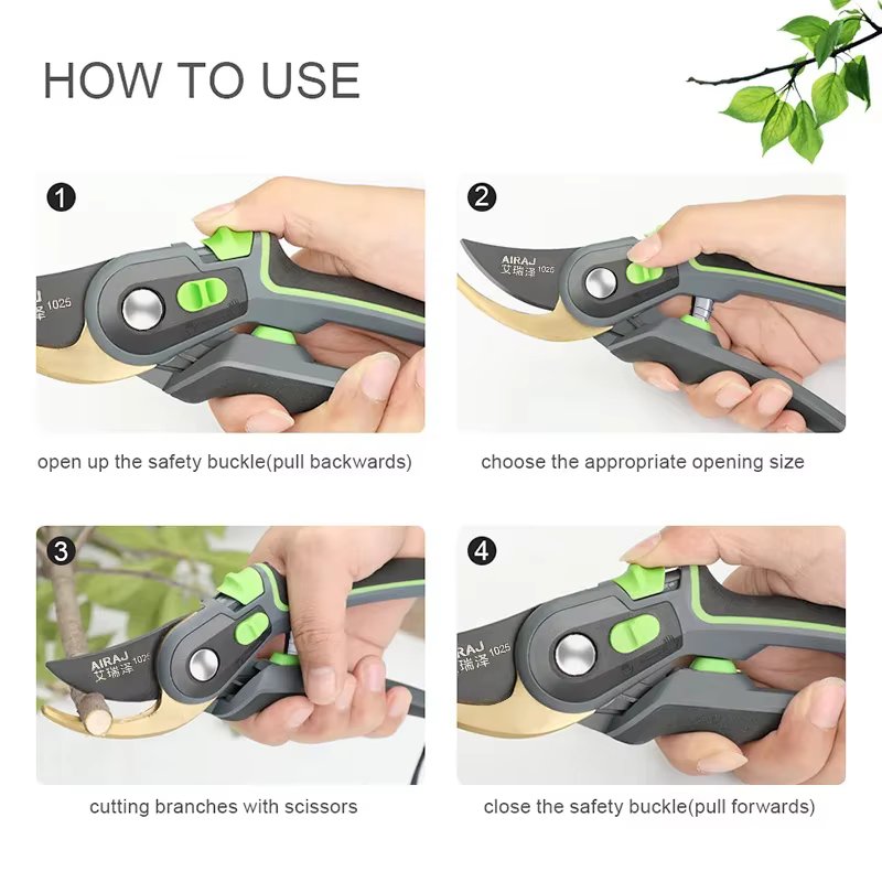 Les sécateurs de qualité industrielle AIRAJ sont des outils de jardinage permettant d'économiser du travail avec des lames tranchantes pour l'élagage des arbres et couper des fleurs