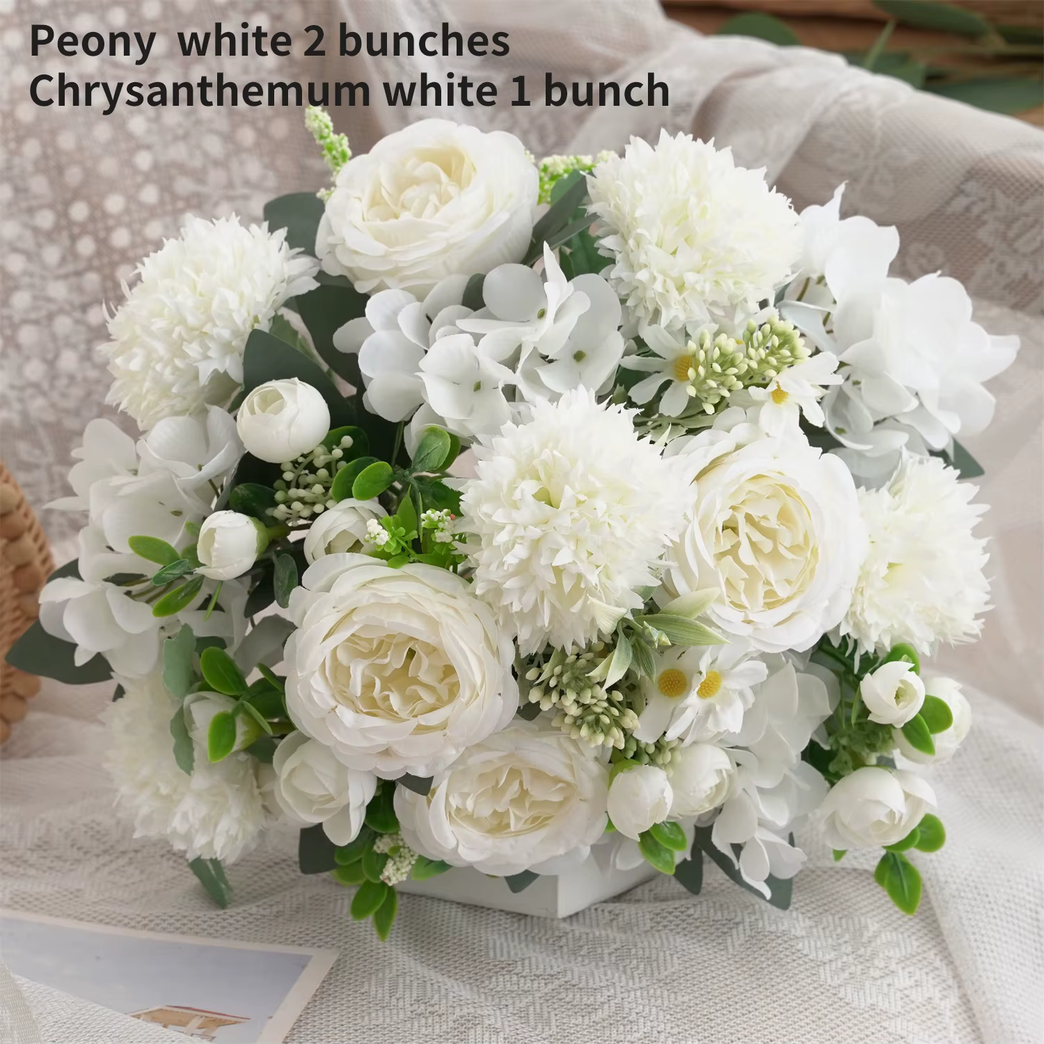 Bouquet d'hortensia et de chrysanthème de pivoine artificielle de 3 bouquets