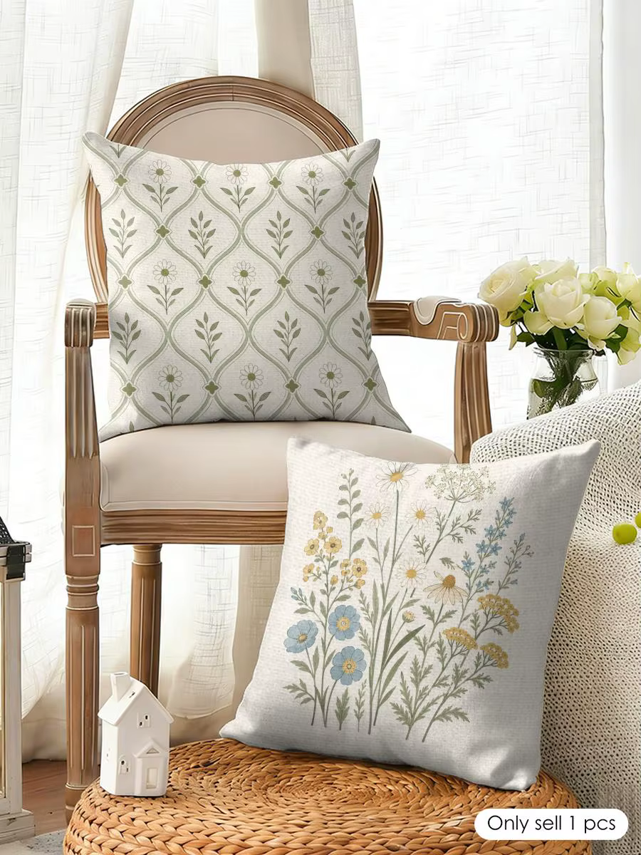 Housse de coussin géométrique aux motifs de fleurs sauvages colorées