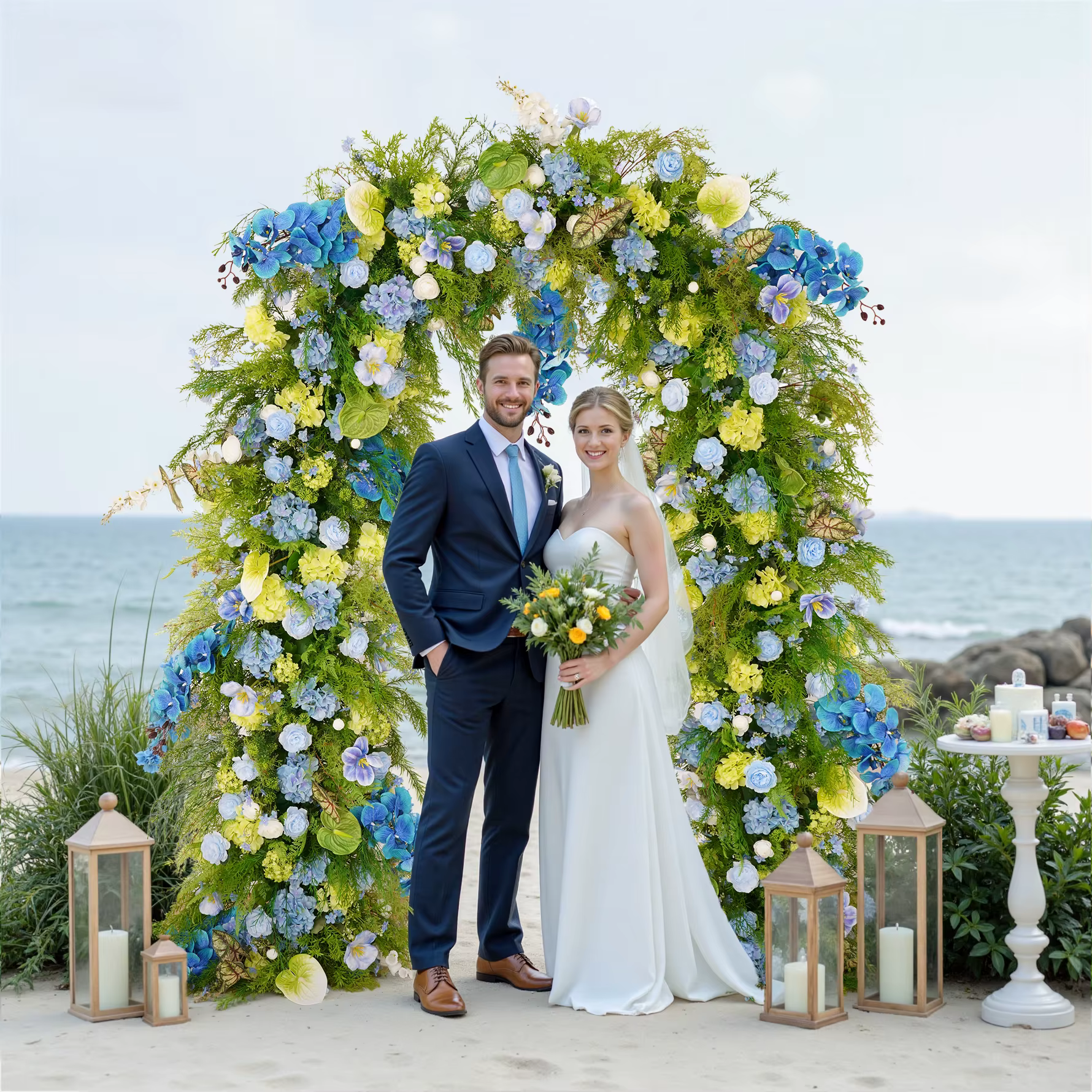 Angela fleur A9016 Mori orchidée bleue Arrangement Floral cadre d'arc de mariage décoration imitation soie Anthuriums rangées de fleurs