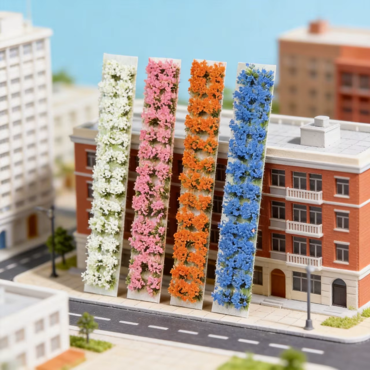 Boîte de 4 mini-clusters de fleurs de couleurs variées pour modèle architectural miniature