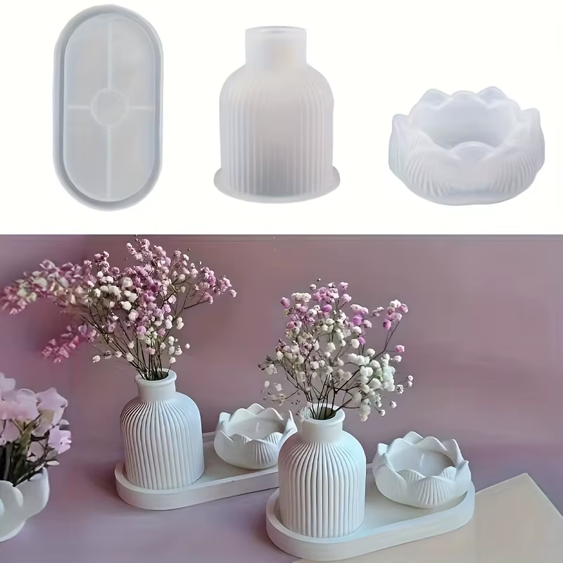 Plateau de Vase rayé Lotus, ensemble de moules en Silicone, bricolage, résine époxy, moule en plâtre pour Arrangement floral, argile aromatique, artisanat, décoration de la maison