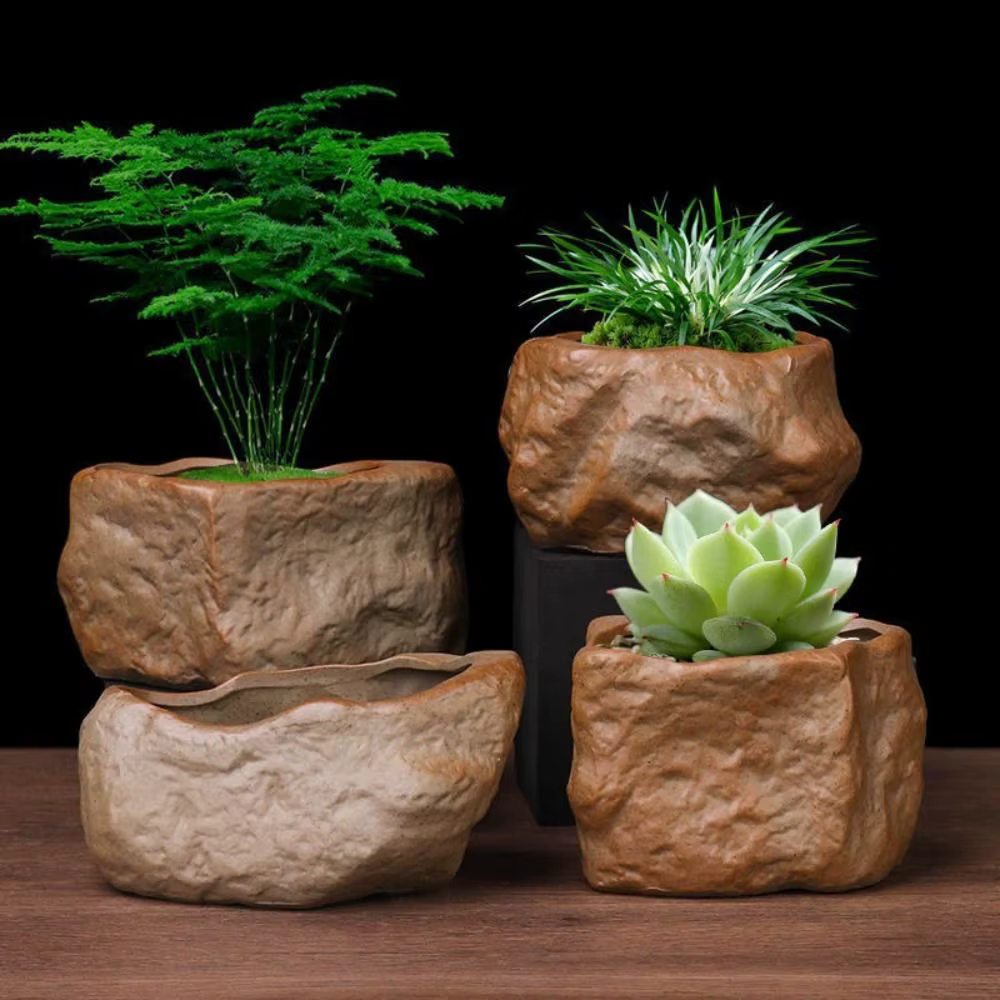 Pots de plantes succulentes en céramique en forme de pierre avec trou de Drainage