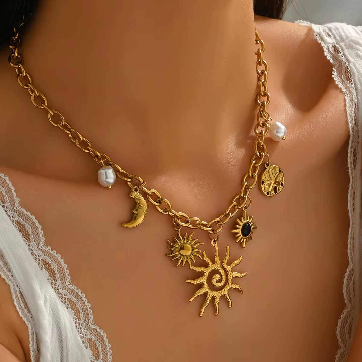 Colliers à pampilles en alliage pour femmes, pendentifs géométriques en perles de tournesol, personnalisés, à la mode, polyvalents, bijoux, cadeau de noël