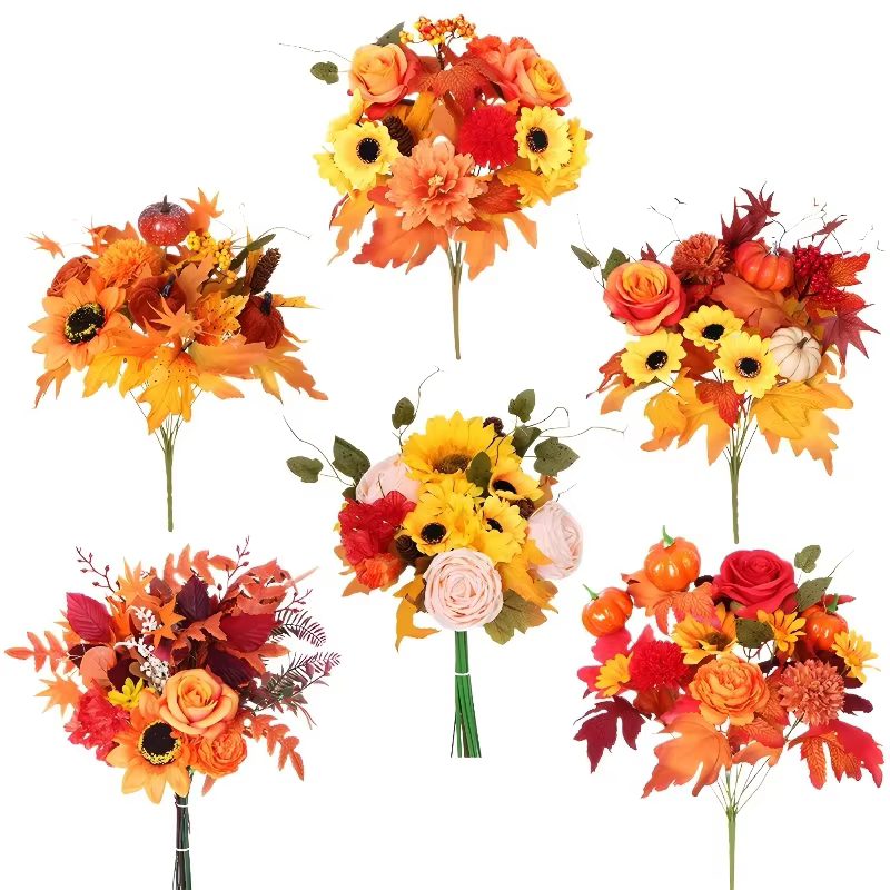 Décor de jardin Simulation feuilles d'érable tournesols Bouquet Orange noël Halloween décoration d'auditorium fleurs artificielles