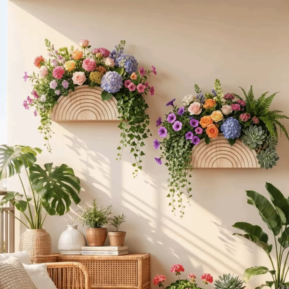Boîte à fleurs murale en bois