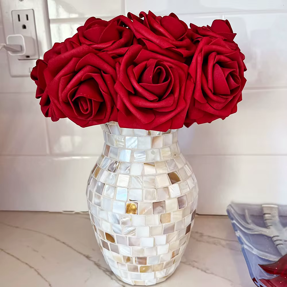 Rose rouge fleurs artificielles bricolage Bouquets 25 pièces ensemble PE Roses fausse fleur pour centres de table de fête de mariage décor cadeaux de saint valentin