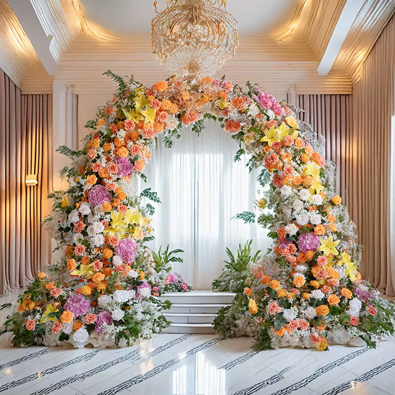 Luxuriant 210CM corne de lys artificielle fleurs arc hortensia mariage scène décor jardin Style allée fleur rangée Photo toile de fond accessoires