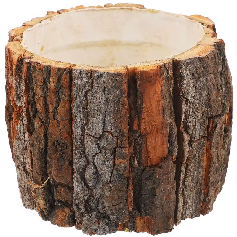 Grand pot de fleurs en bois naturel