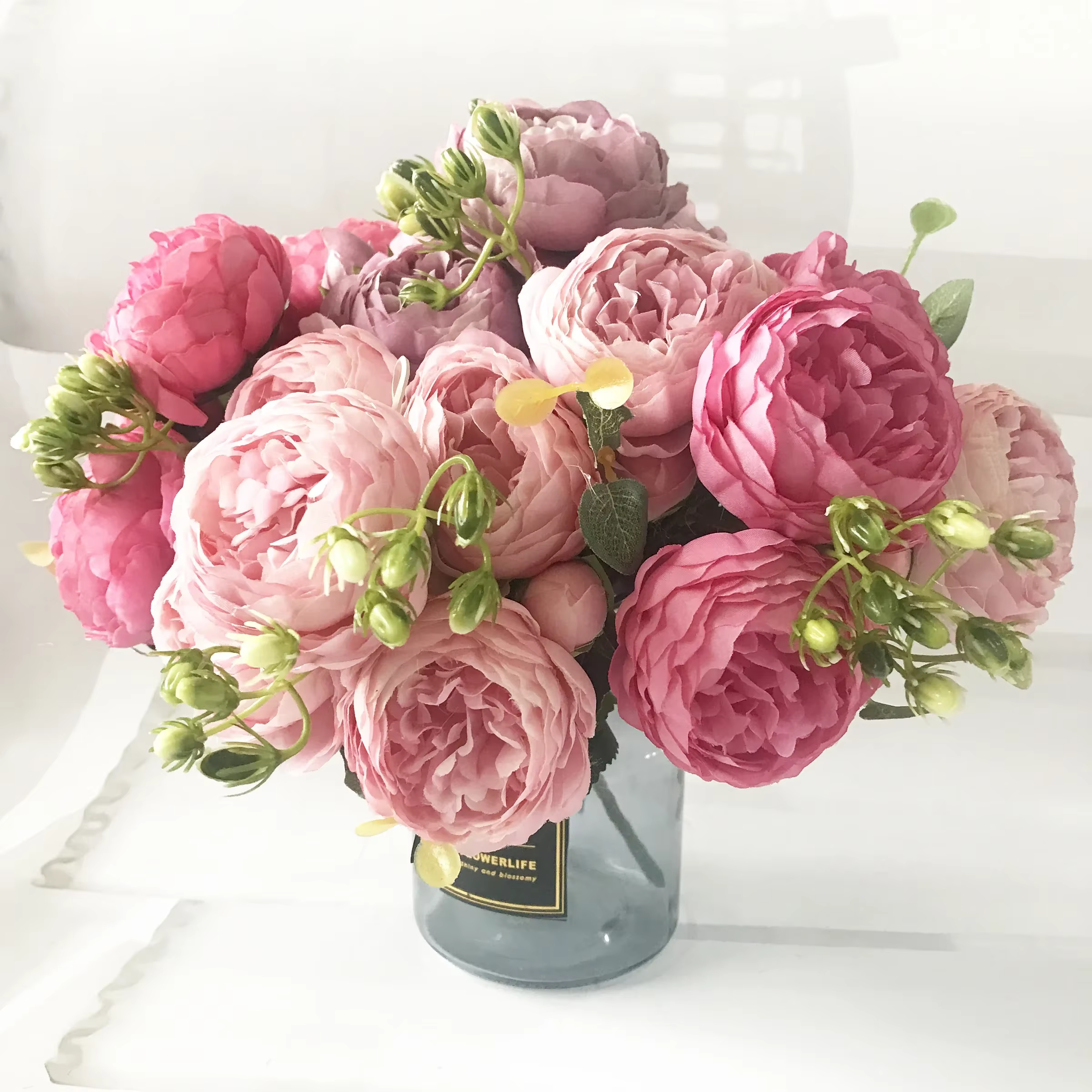 Bouquet de fleurs artificielles pivoine en soie Rose 30cm