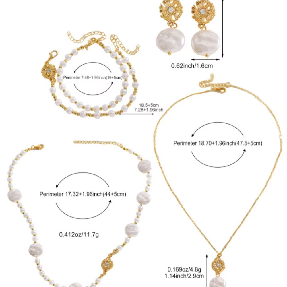 Ensemble collier, bracelet et boucles d'oreilles en perles baroques de luxe pour femmes, idéal pour les banquets et les soirées, bijoux élégants, cadeaux.