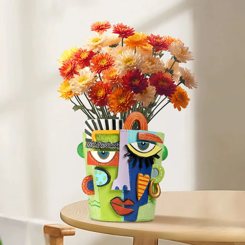 Pot de fleurs décoratif abstrait en forme de visage