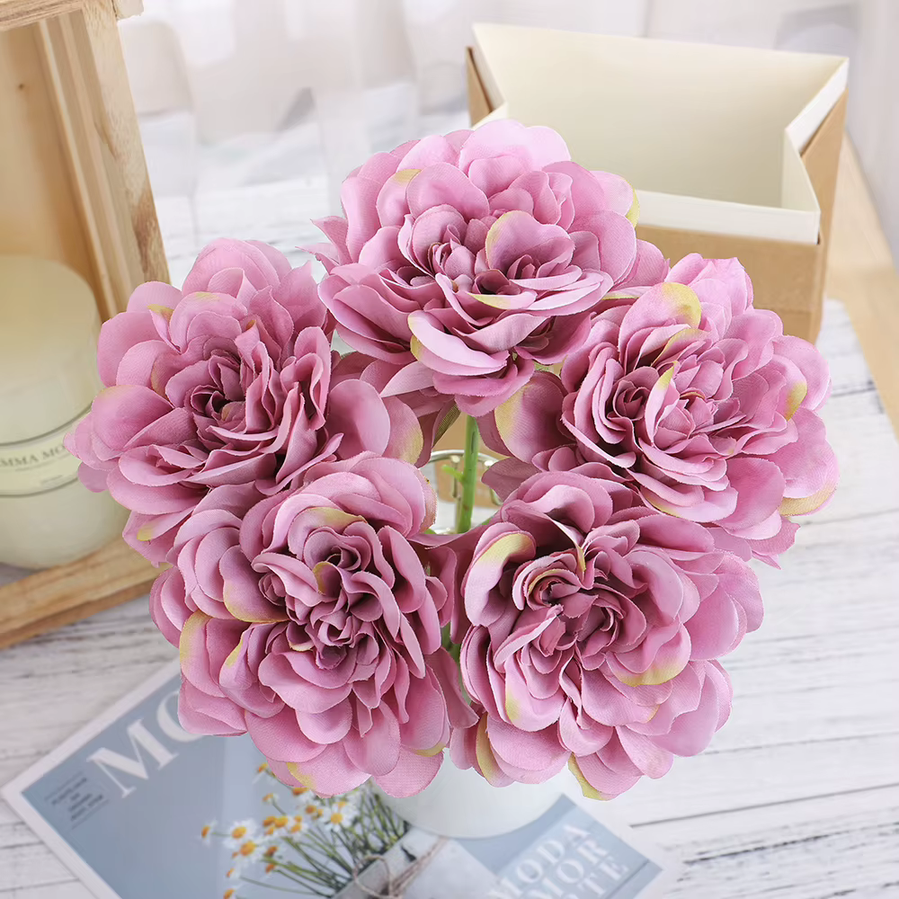 Dahlia pivoine fleurs artificielles Bouquet de soie mariage maison bricolage Arrangement salon décoration fausse fleur