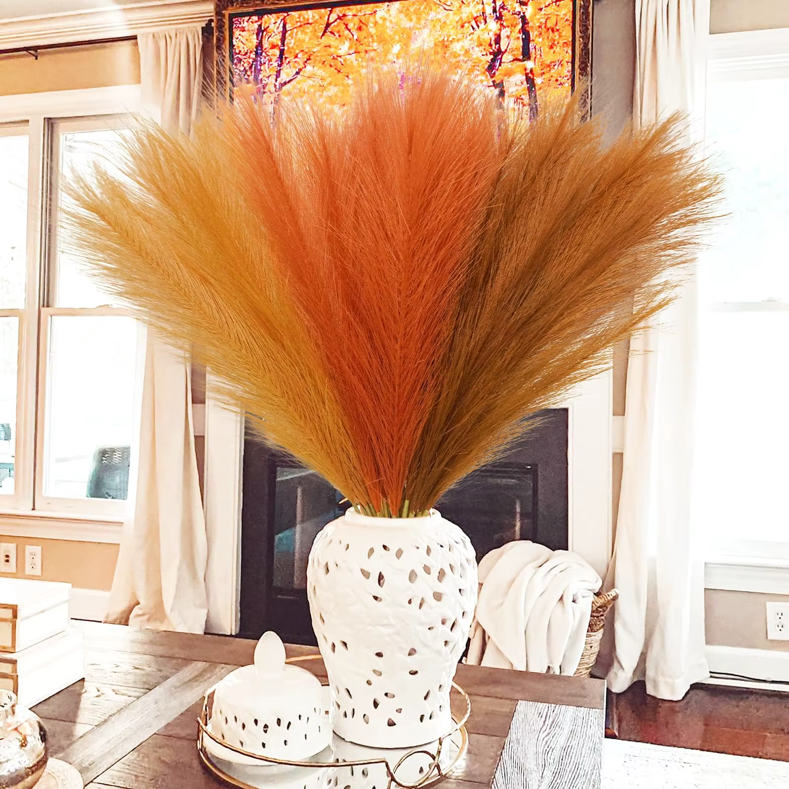 Faux herbe de Pampas artificielle Orange