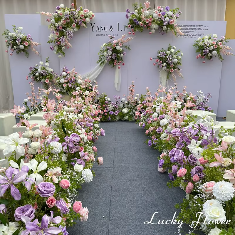 Décoration de mariage en plein air fleurs artificielles suspendues rangée