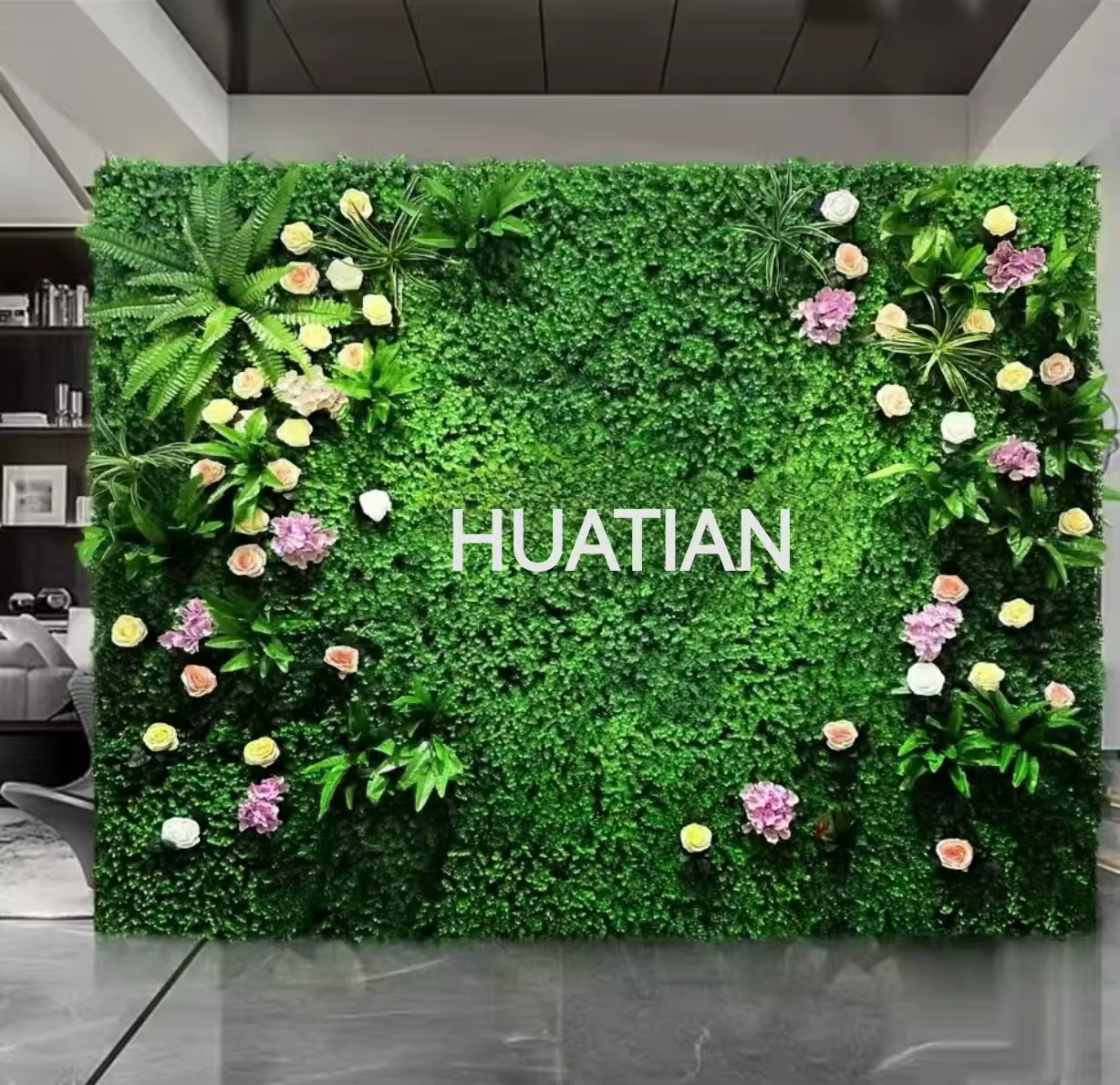 Simulation de mur de plantes vertes, fausse pelouse en plastique, décoration murale extérieure verticale, fond vert