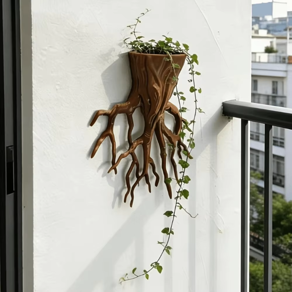 Pot de fleurs mural en forme de racine d'arbre