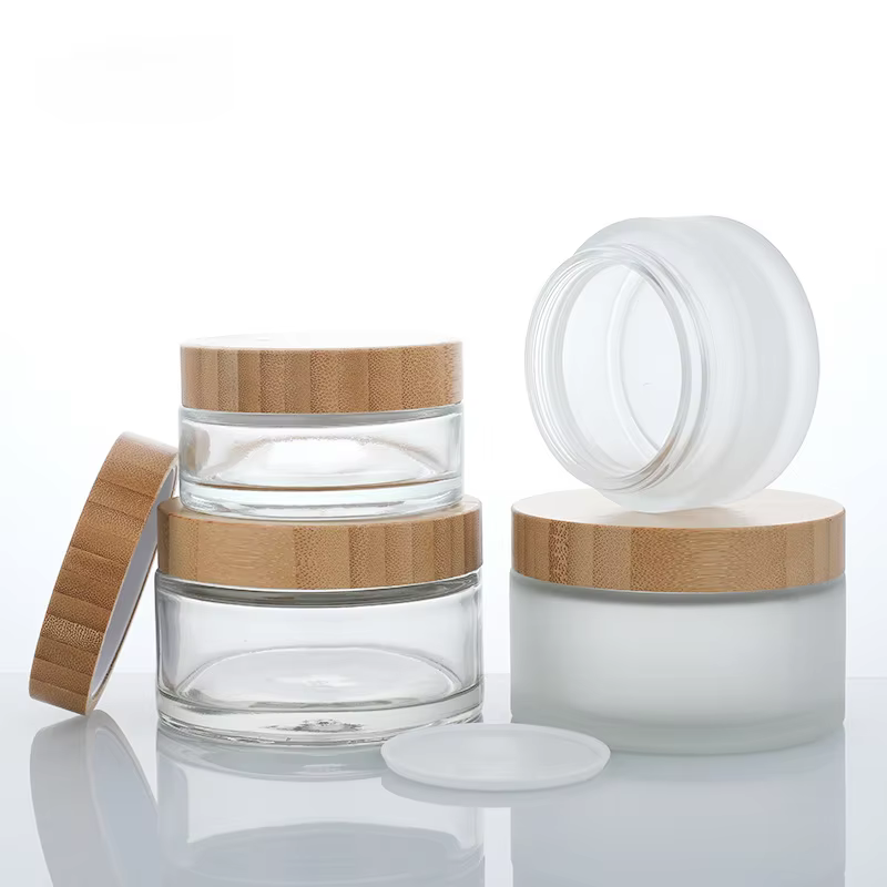 Bocaux à Crème en Verre avec Couvercle en Bambou