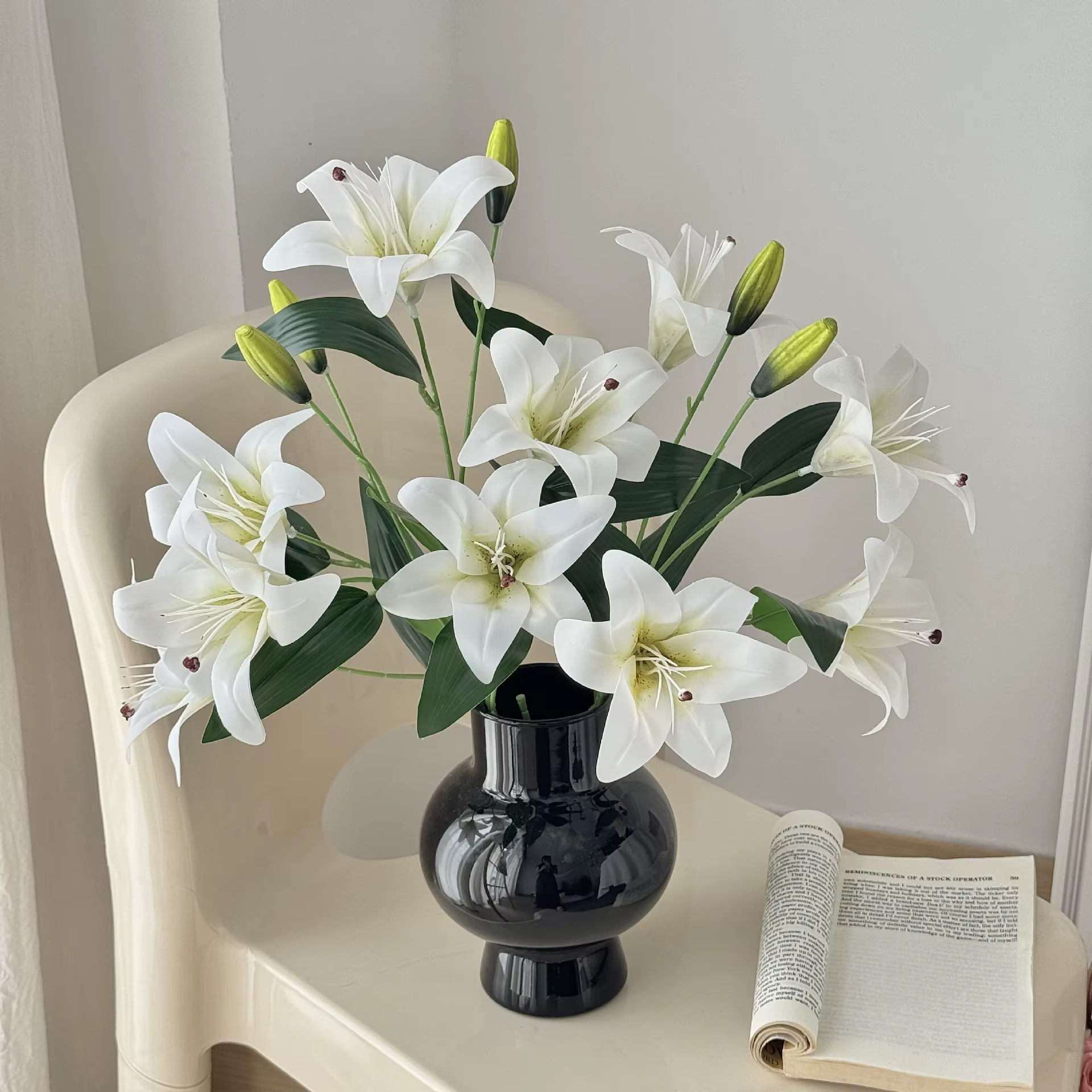 Fleur artificielle de lys blanc à 2 têtes