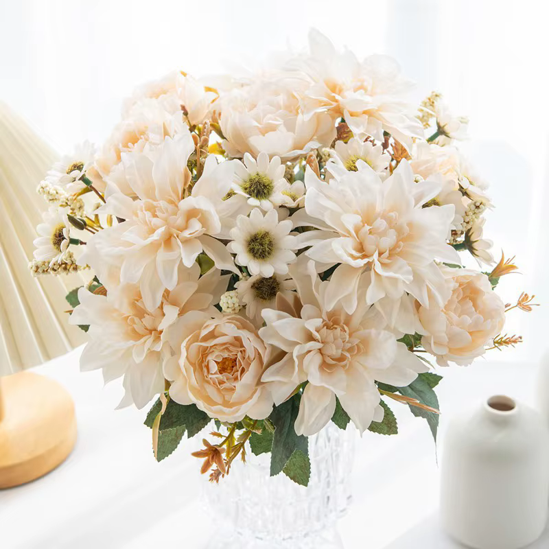 Fleurs artificielles soie Dahlia Rose marguerite saint valentin maison RoomDecoration bonsaï salle mariage mariée Bouquet fête bricolage offres spéciales