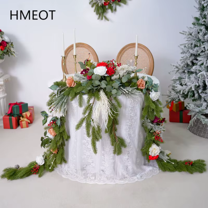 H866220 série de noël pin Needel vigne Table guirlande de fleurs Arrangement Floral de mariage accessoires de tir fournitures de fête d'événement