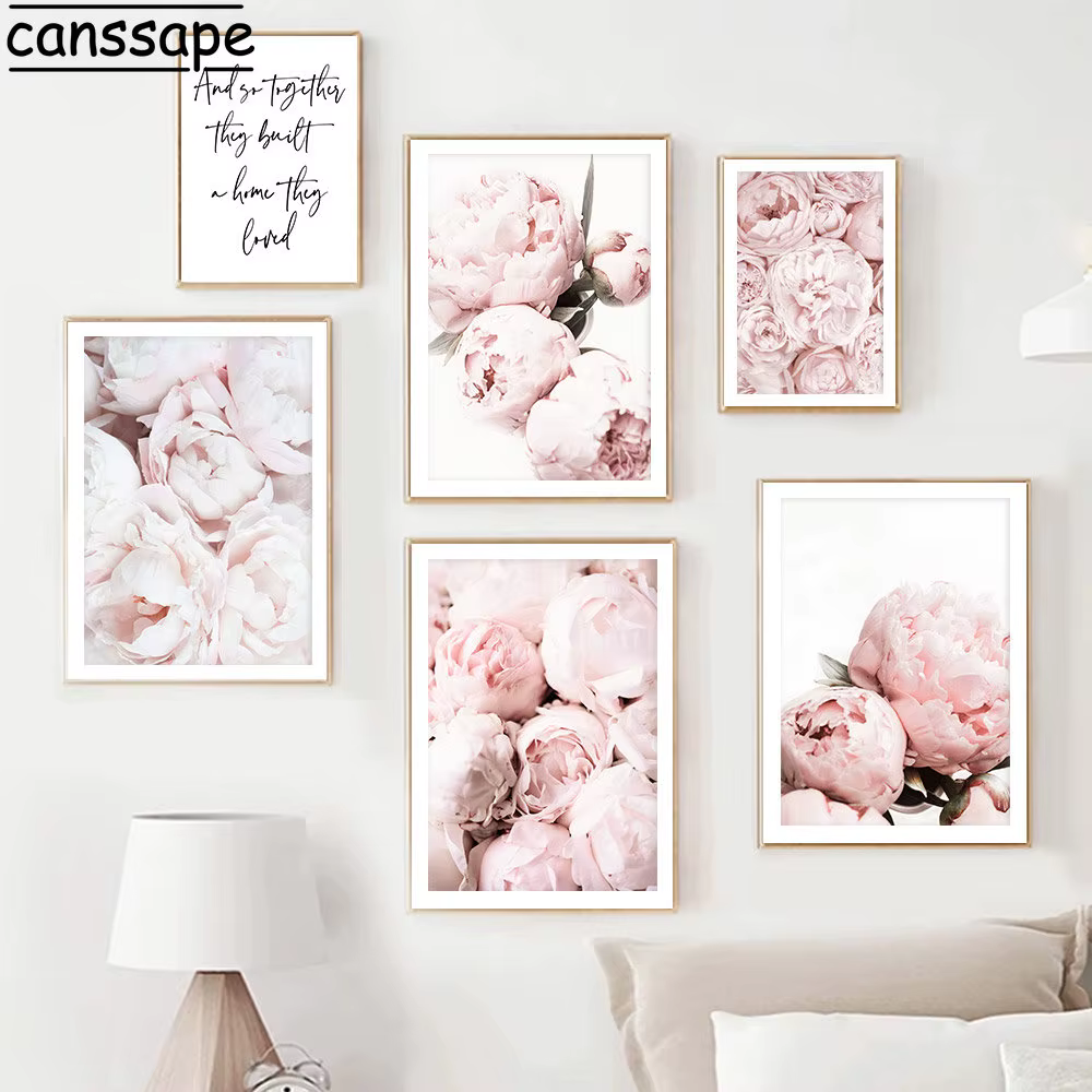 Toile avec fleurs roses et pivoines