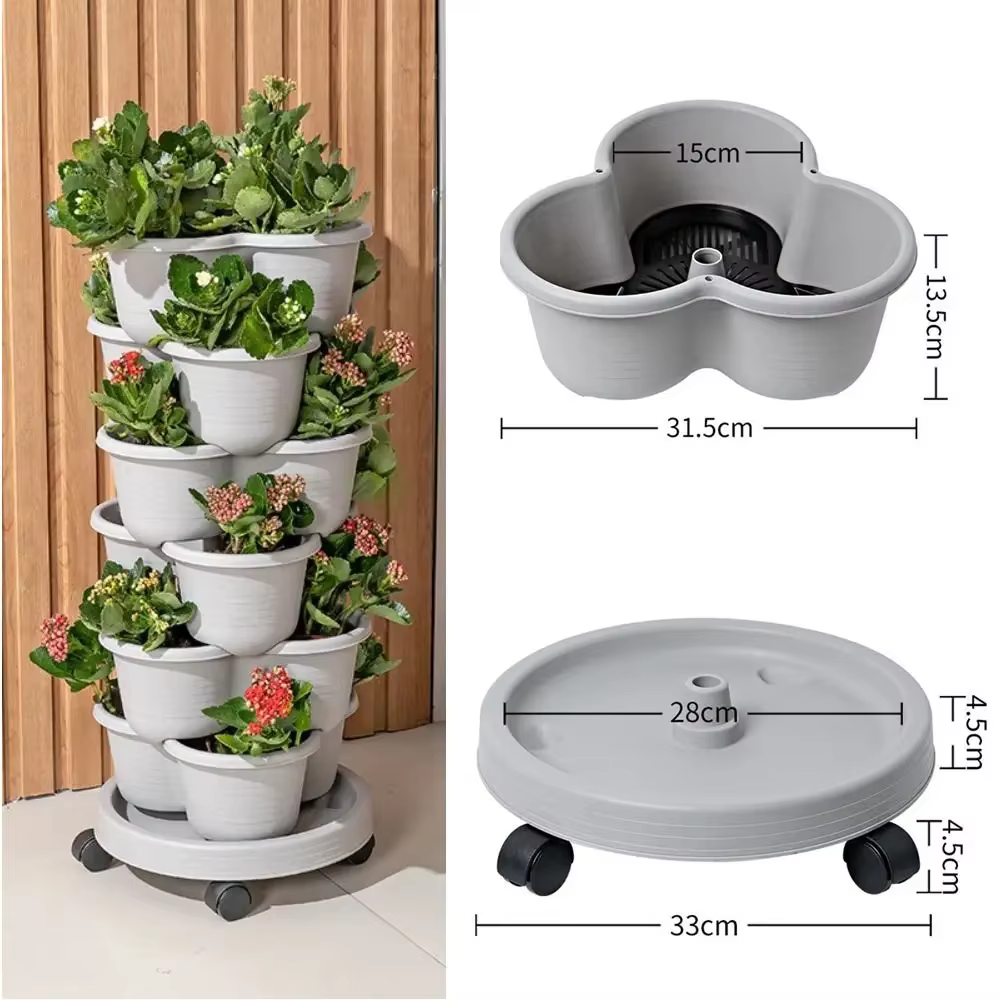 Nouveau pot de fleurs vertical empilable en plastique