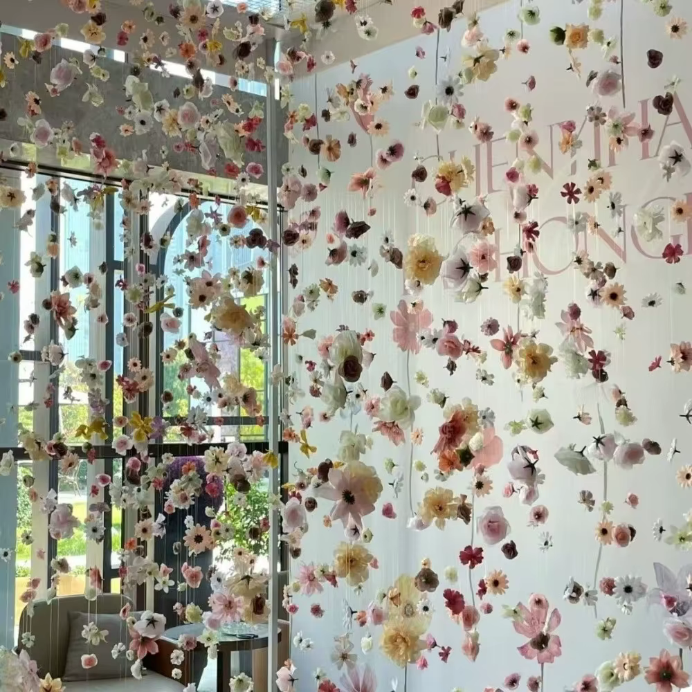Rideau de fleurs artificielles style bohème