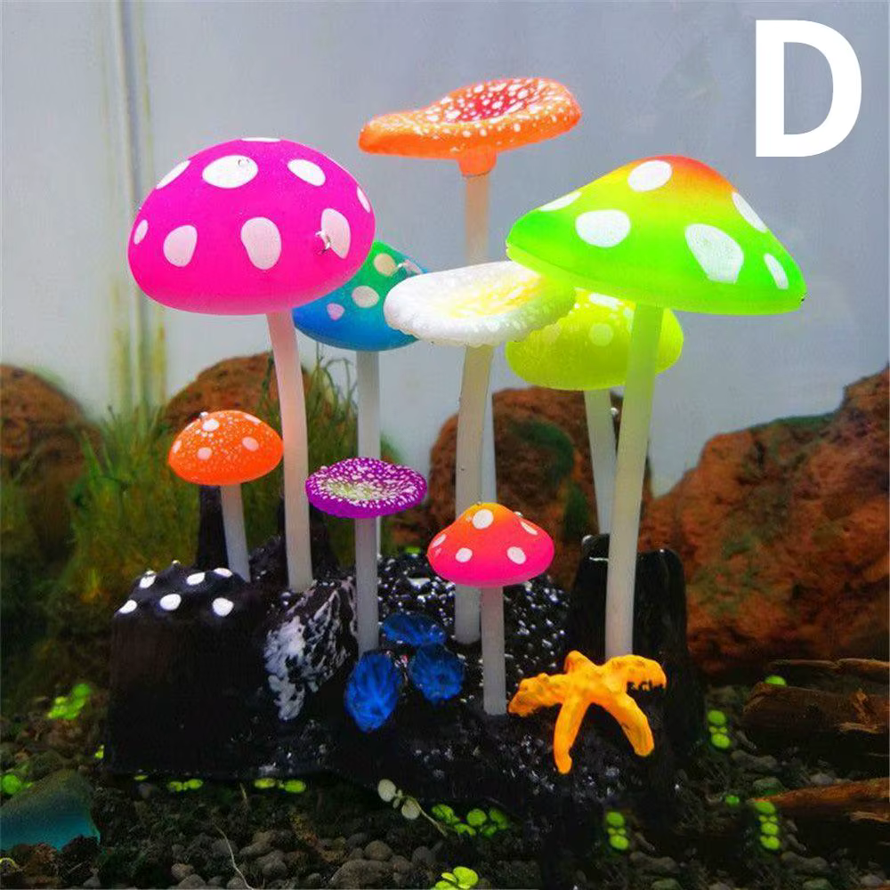 Plantes artificielles pour Aquarium, 9 pièces, décorations pour Aquarium, eau, herbe, Lotus, champignons, ornements fluorescents, décoration de paysage pour la maison
