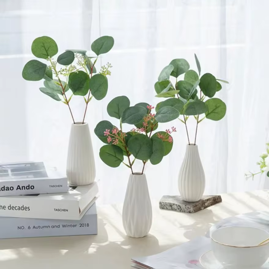 10Pcs Plantes Artificielles Soie Feuilles D'eucalyptus Bricolage Festival Vase Maison Scrapbook Fleurs Jardin Mariage Nuptiale Décoration De Fête
