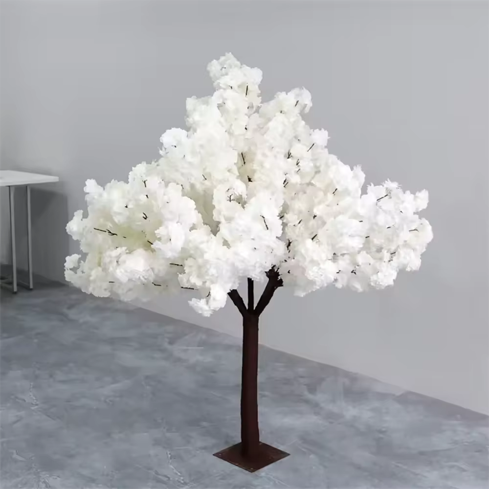 Arbres à fleurs artificielles en soie de couleur blanche