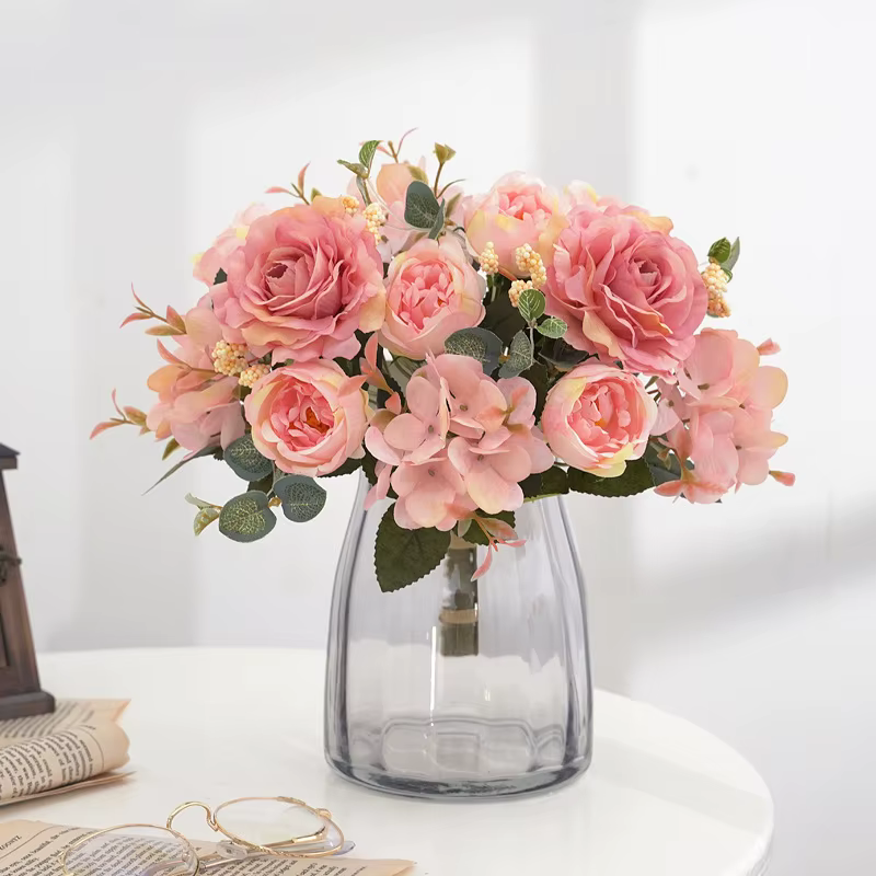 Bouquet de roses artificielles rétro en soie