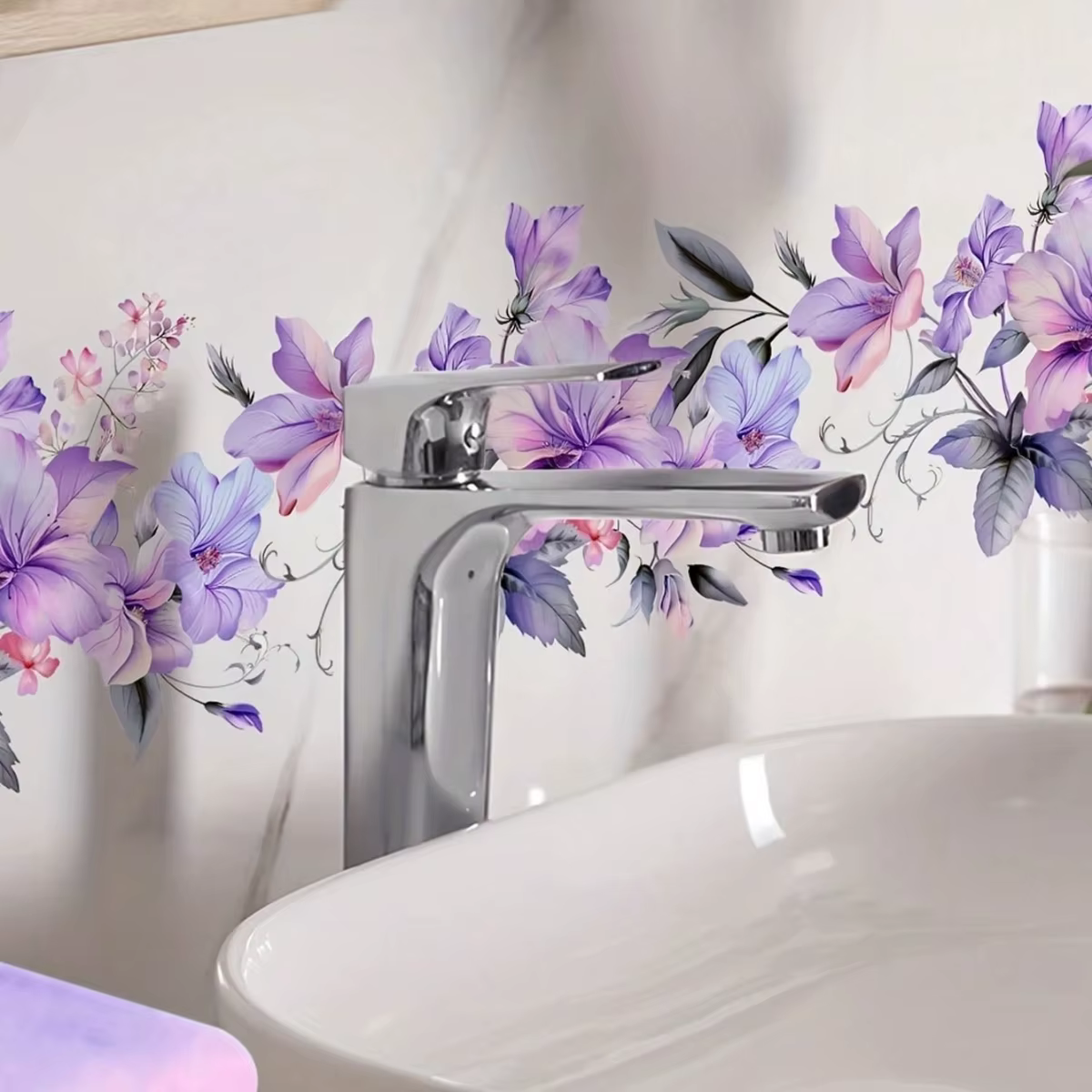 Autocollant mural de vigne florale violette