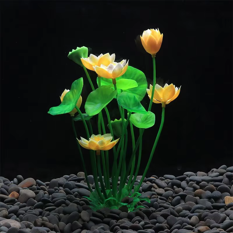 Décoration d'aquarium plantes artificielles Lotus Aquarium aménagement paysager eau herbe ornements aquatique simulé fleur plante fournitures