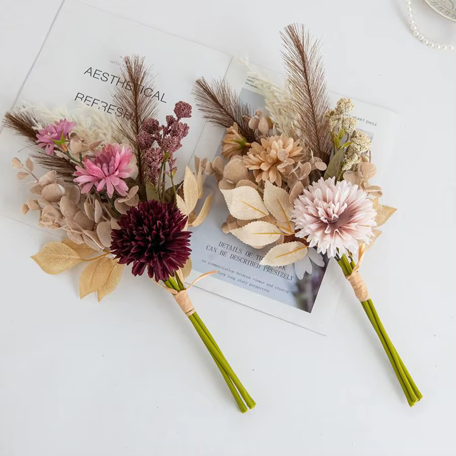 Fleur artificielle soie fossé Reed Chrysanthème mariage mariée Bouquet bricolage cadeau maison Vase Cour Festival jardin extérieur ArchDecor