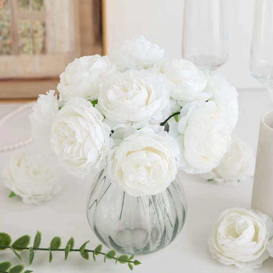 Fleur artificielle soie pivoine tige combinaison cour extérieure mariage bouquet de mariée maison chambre vacances couronne boîte de bricolage Decoratio