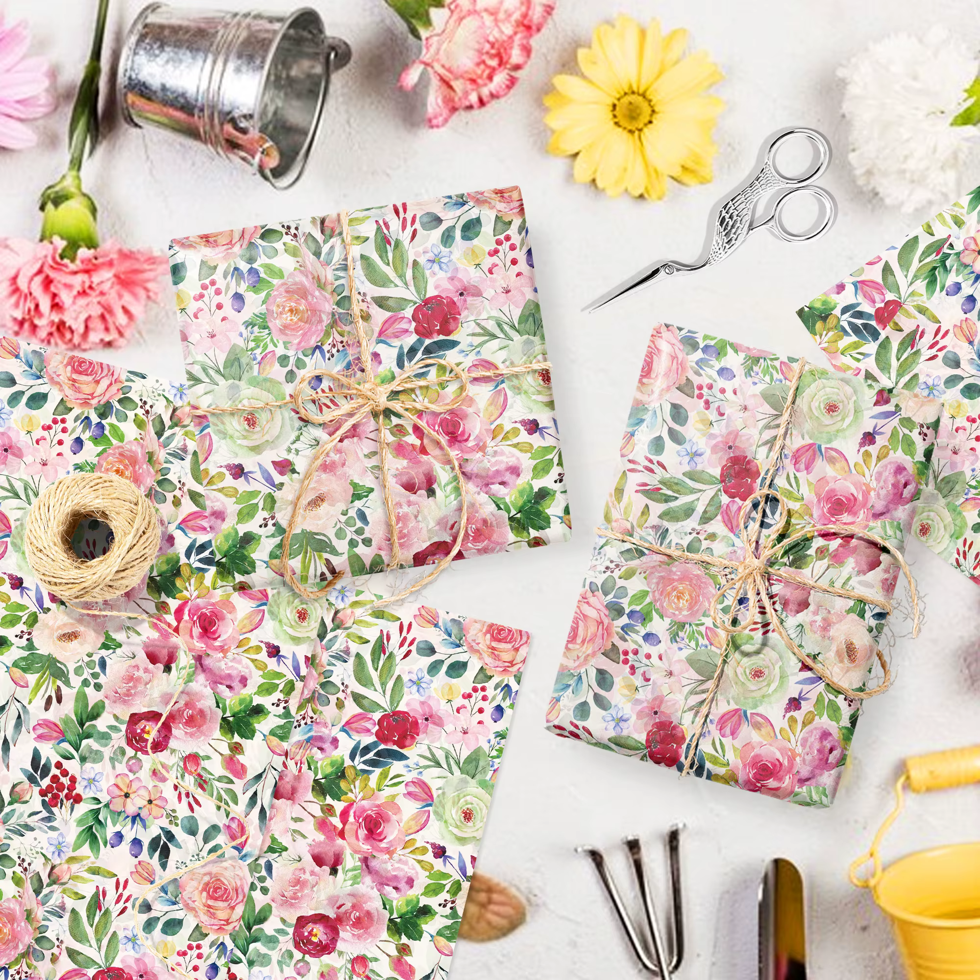 Papier d'emballage pour fleurs en aquarelle