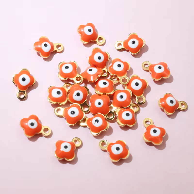 20pcs 9x7mm émail mauvais yeux fleur charmes pendentif petit en acier inoxydable bricolage fabrication de bijoux accessoires résultats