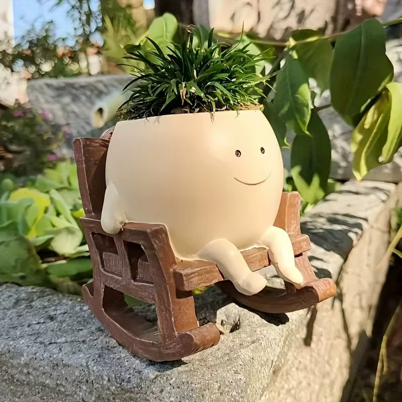 Pot de fleur avec visage souriant, cadeau créatif, ornement en résine