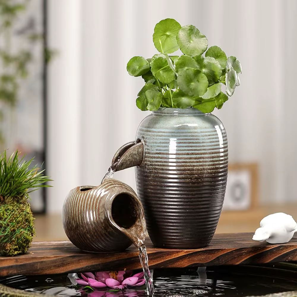Pot à fleurs en céramique à ouverture supérieure avec circulation d'eau